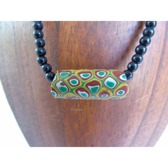 Vintage 1960's Venetian Glass Bead Necklace African Trade Bead 90 Black Beads - Picture 2 of 10